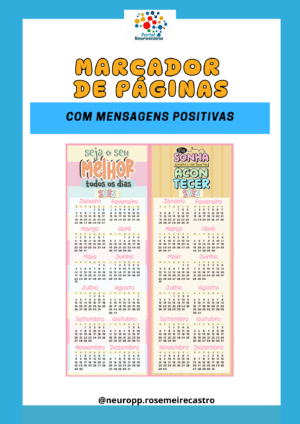 Marcador de páginas com mensagens de 2026