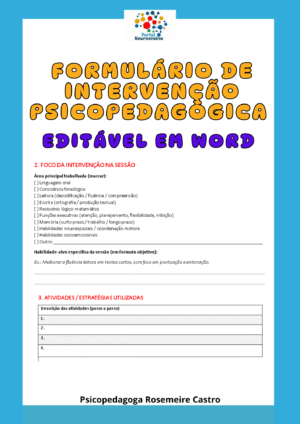 Formulário de intervenção psicopedagógica/neuropsicopedagógica
